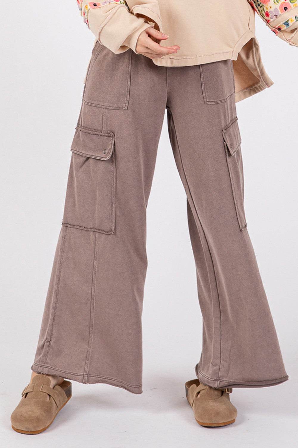 SAGE + FIG Knit Terry Mineral Wash Wide Leg Pants - DaTrendStore.Com