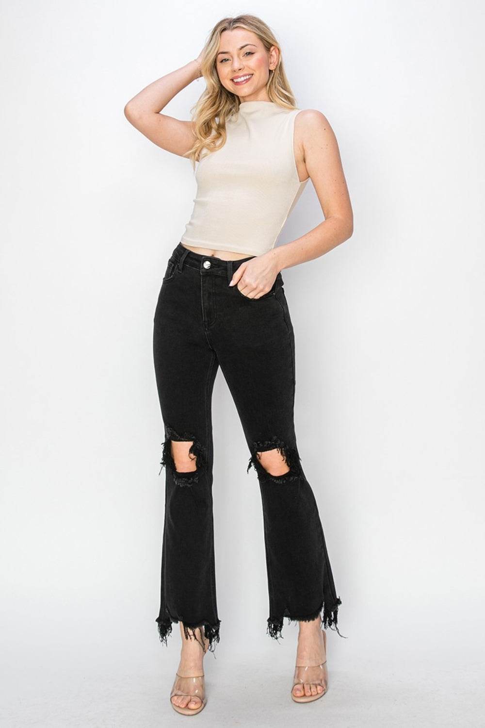 RISEN Full Size Distressed Raw Hem Jeans with Pockets - DaTrendStore.Com