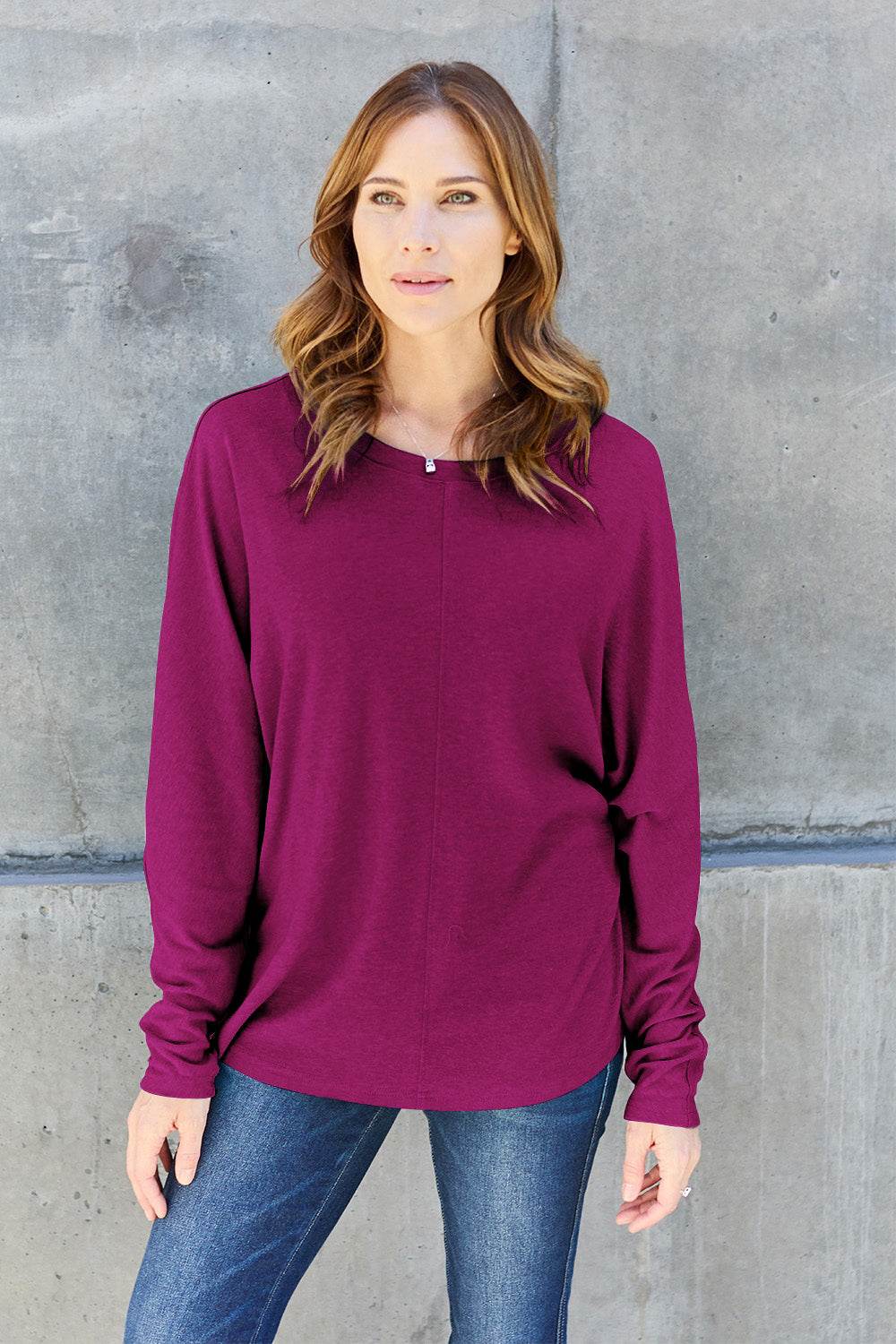 Double Take Full Size Round Neck Long Sleeve T-Shirt - DaTrendStore.Com
