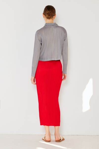 Marina West Swim Pleated Cropped Button Up Shirt - DaTrendStore.Com