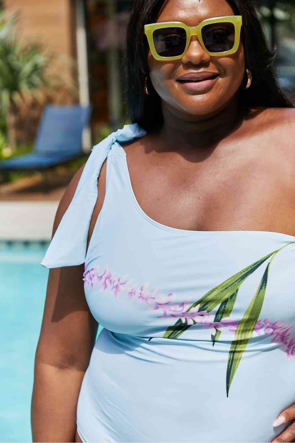 Marina West Swim Vacay Mode One Shoulder Swimsuit in Pastel Blue - DaTrendStore.Com