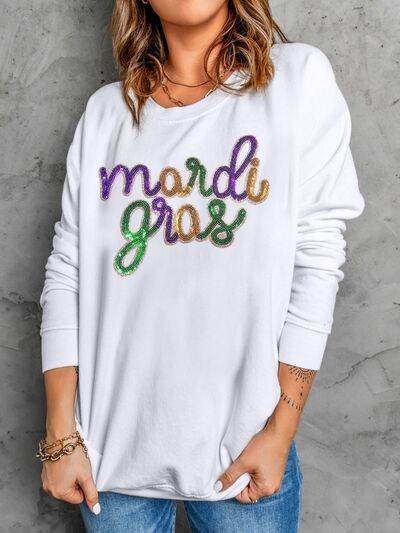 MARDI GRAS Sequin Long Sleeve Sweatshirt - DaTrendStore.Com