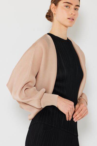 Marina West Swim Rib Pleated Puff Sleeve Bolero Cardigan - DaTrendStore.Com