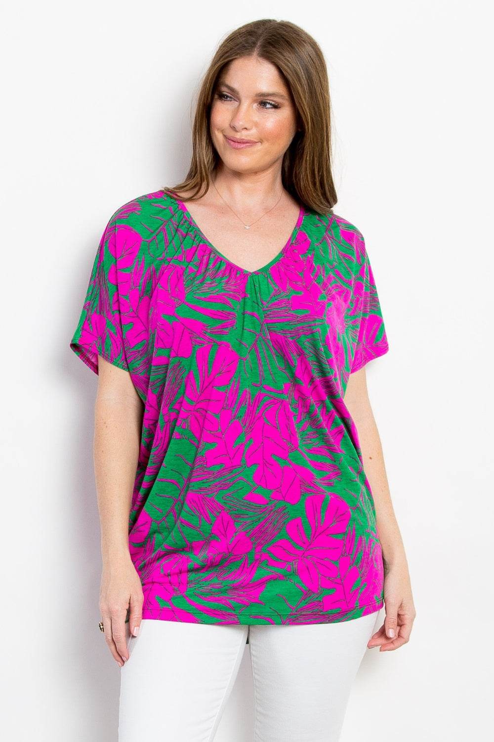 Be Stage Contrast Printed Short Sleeve Top - DaTrendStore.Com