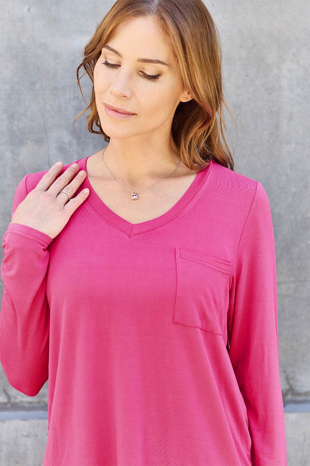 Basic Bae Full Size V-Neck Long Sleeve Top - DaTrendStore.Com