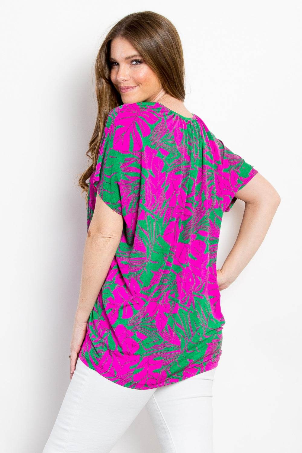 Be Stage Contrast Printed Short Sleeve Top - DaTrendStore.Com