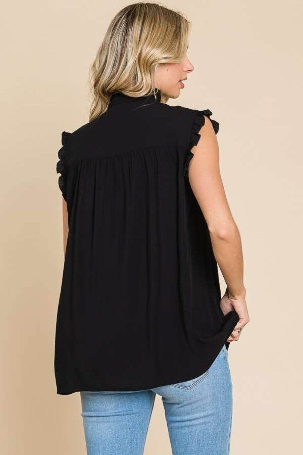 Culture Code Full Size Frill Edge Smocked Sleeveless Top - DaTrendStore.Com