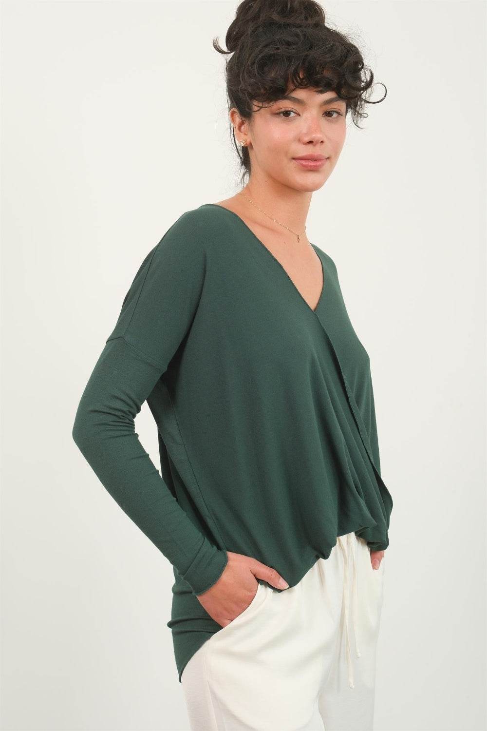HYFVE Draped Drop Shoulder Long Sleeve Top - DaTrendStore.Com