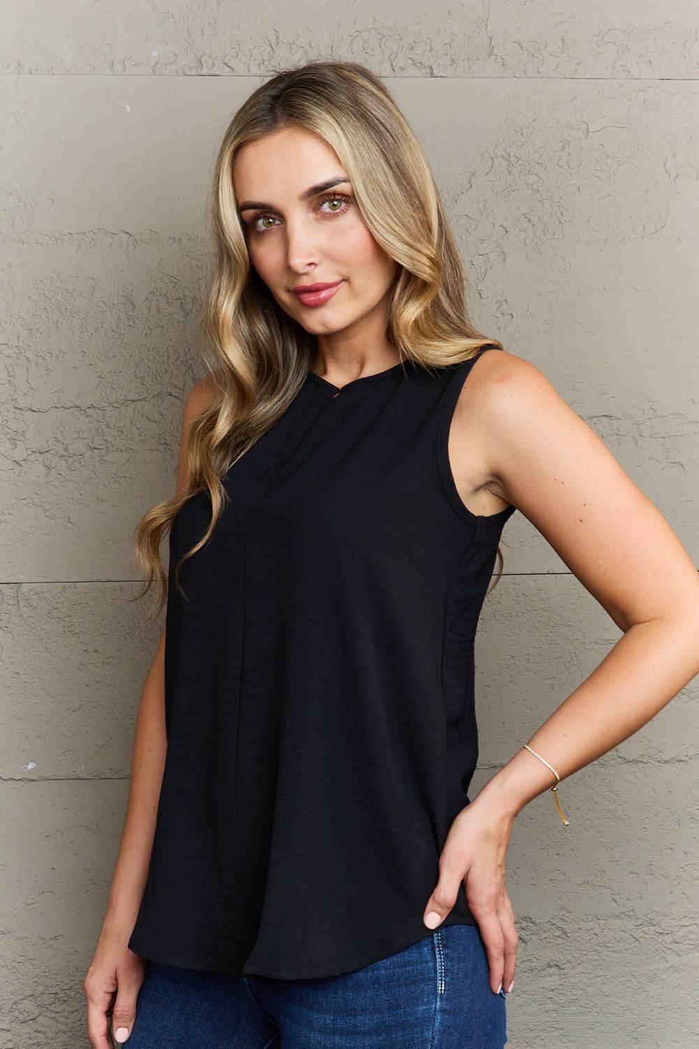 Ninexis First Glance Sleeveless Neckline Slit Top - DaTrendStore.Com
