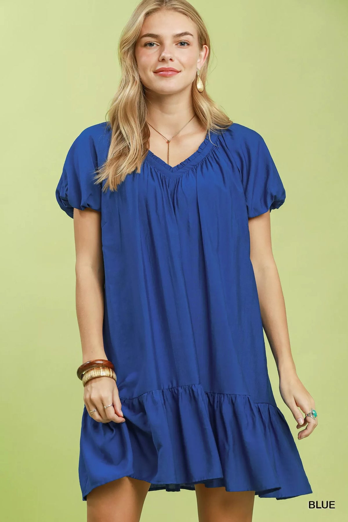 Umgee Ruffle Hem Shift Mini Dress - Blue