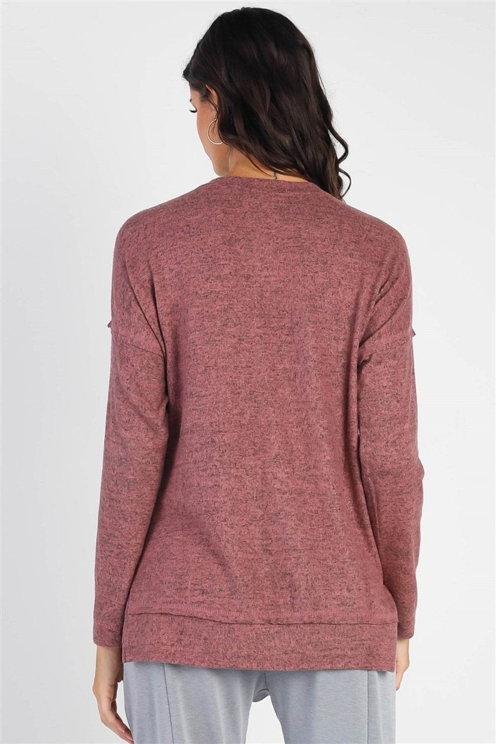 Cherish Apparel Flannel Long Sleeve Slit Top - DaTrendStore.Com