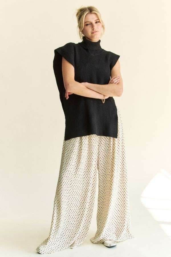 Davi & Dani Side Split Turtleneck Sleeveless Knit Top - DaTrendStore.Com