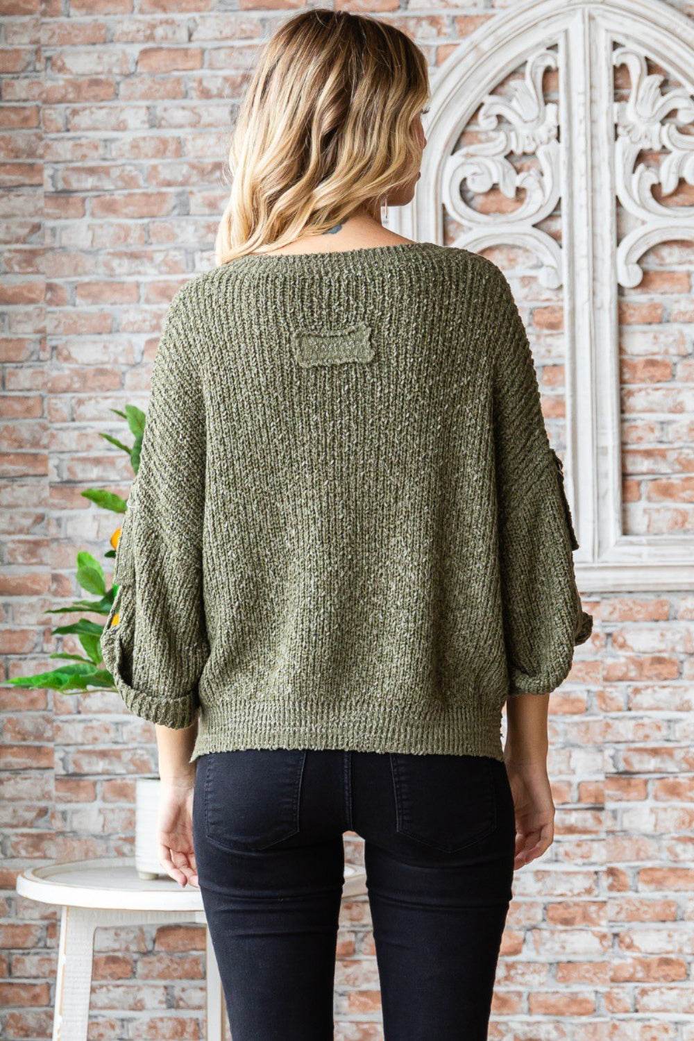 Veveret Round Neck Roll-Up Sweater - DaTrendStore.Com
