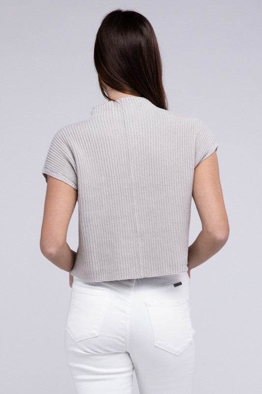 Mock Neck Short Sleeve Cropped Sweater - DaTrendStore.Com