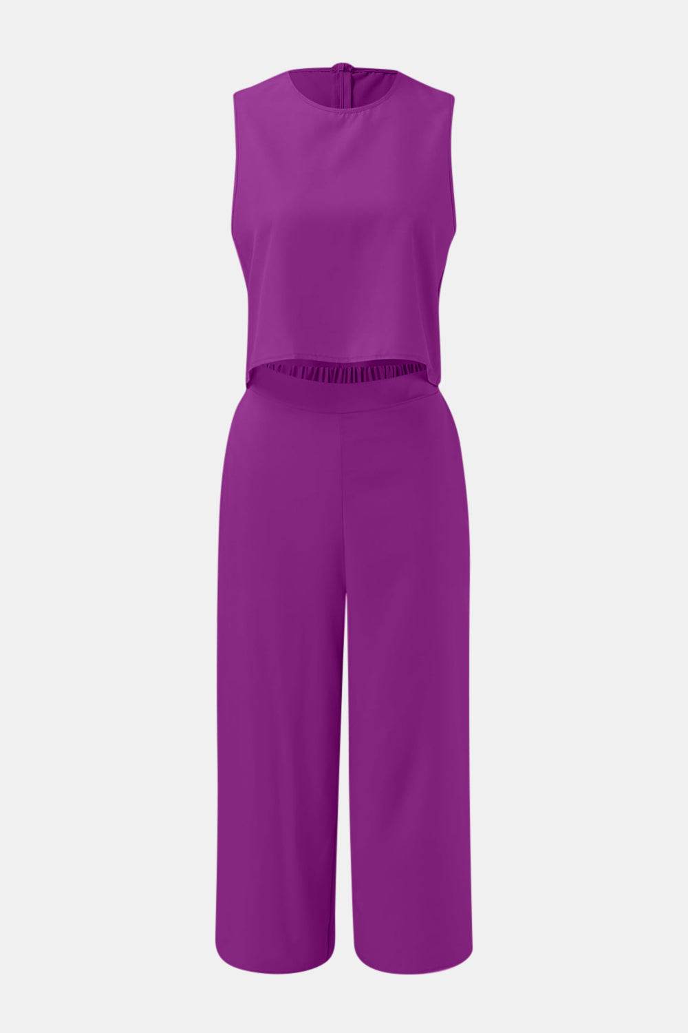 Round Neck Top and Wide Leg Pants Set - DaTrendStore.Com