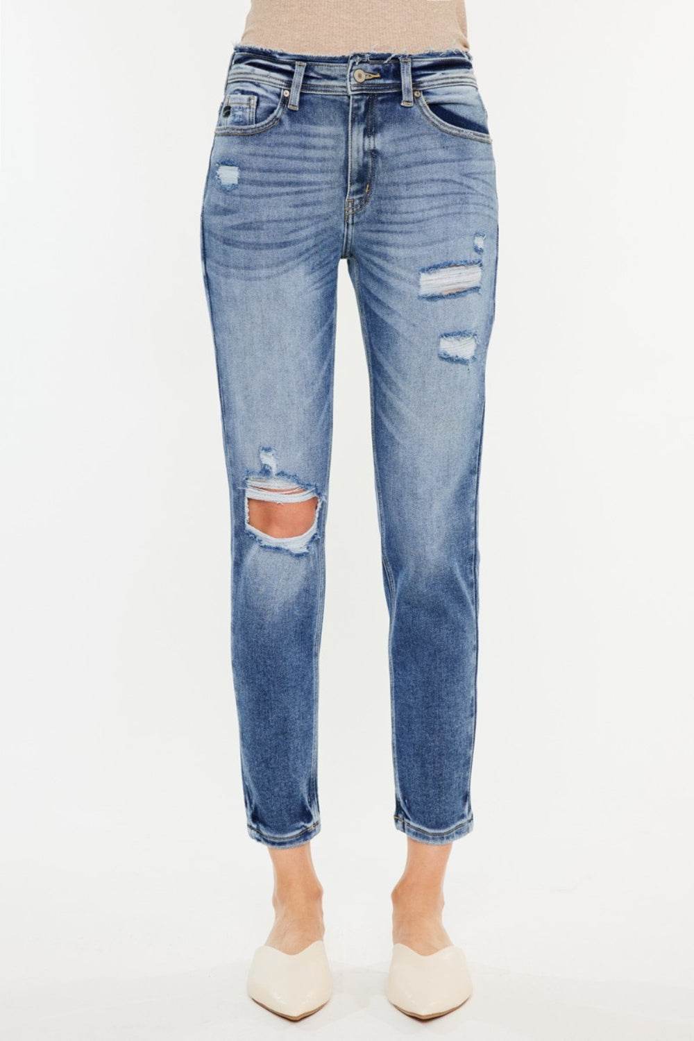 Kancan High Rise Distressed Mom Jeans - DaTrendStore.Com
