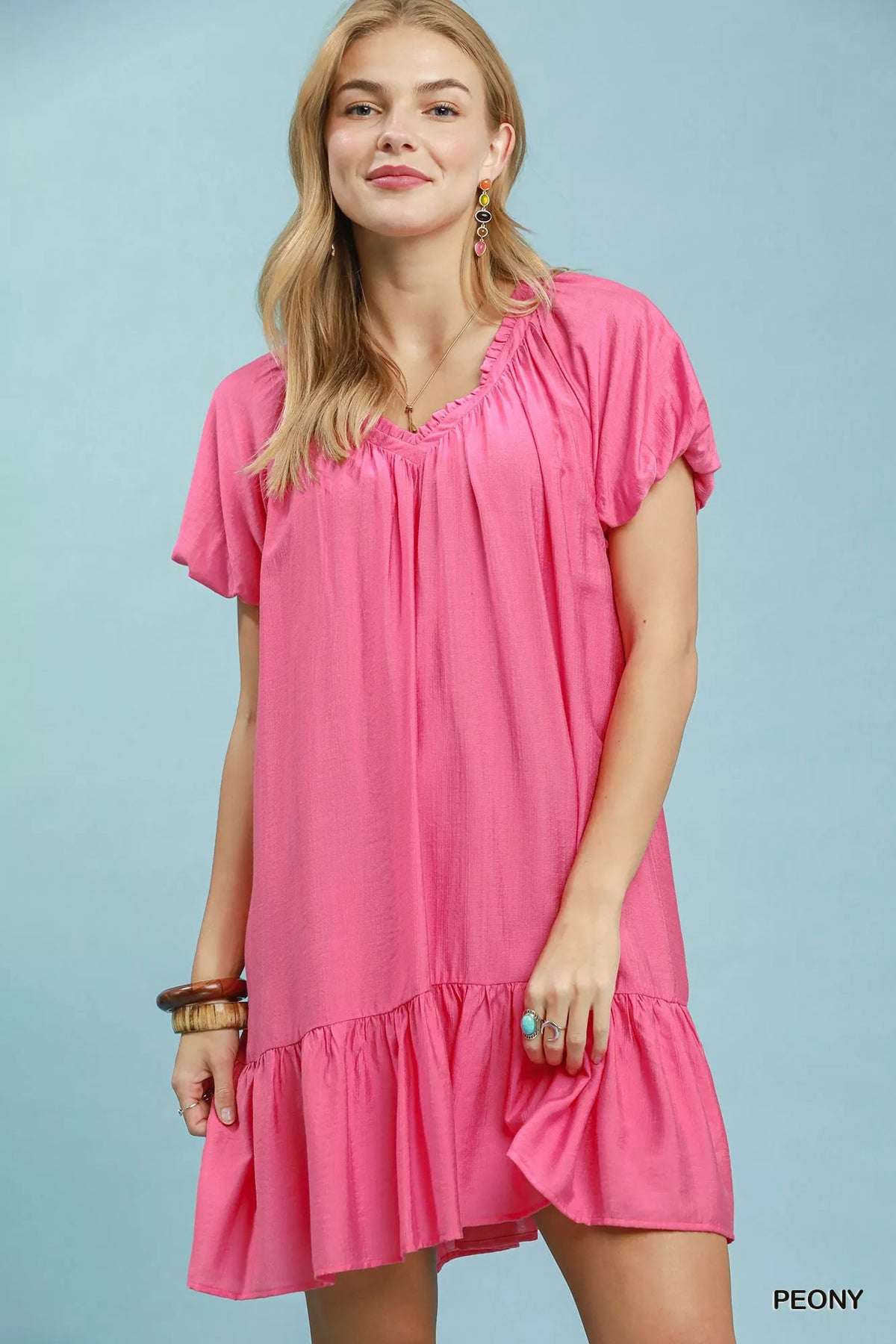 Umgee Ruffle Hem Shift Mini Dress - Peony