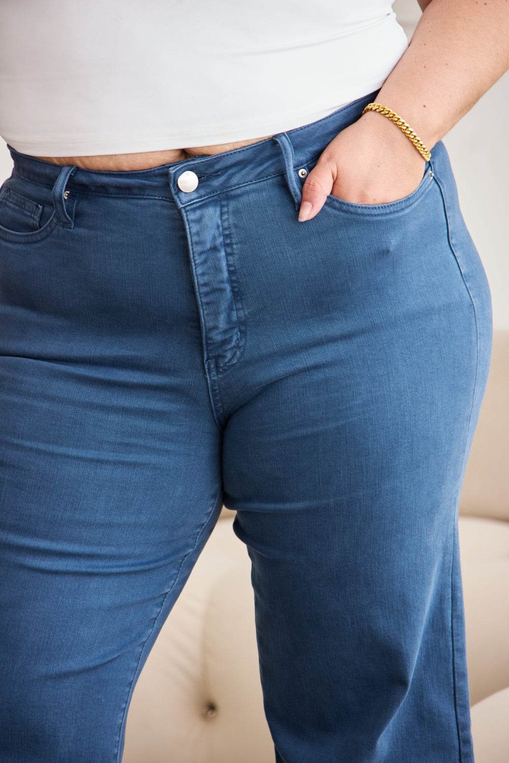 RFM Crop Chloe Full Size Tummy Control High Waist Raw Hem Jeans - DaTrendStore.Com