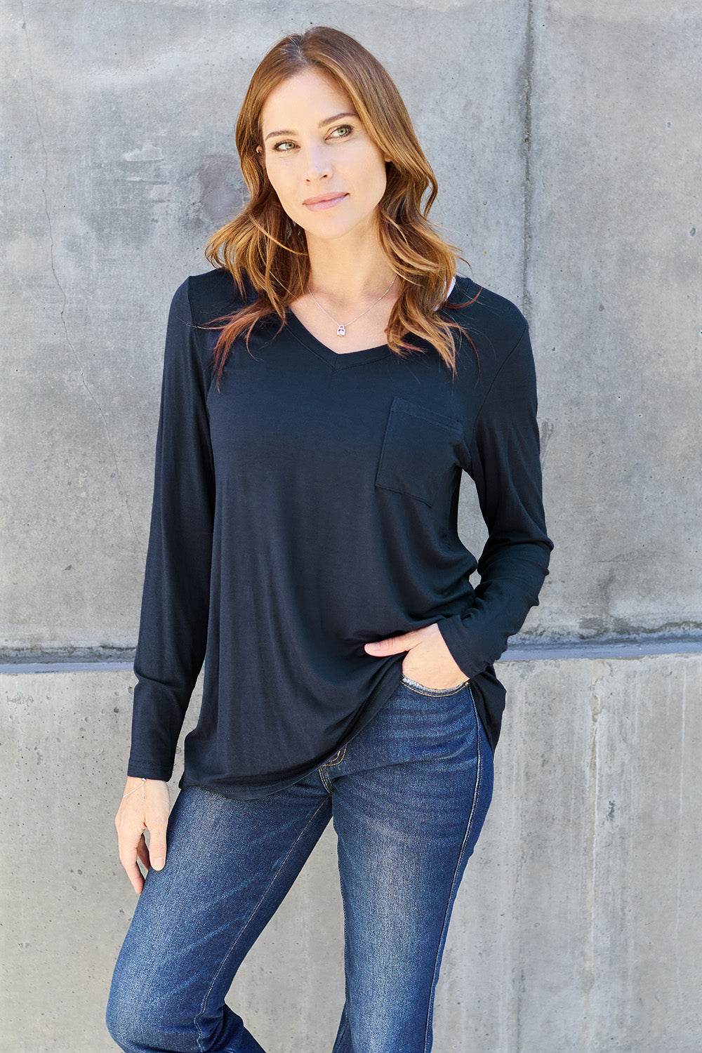Basic Bae Full Size V-Neck Long Sleeve Top - DaTrendStore.Com