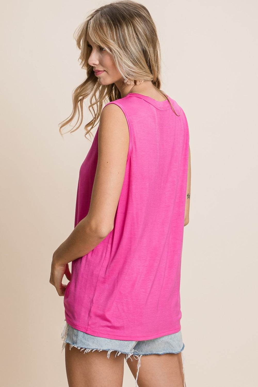 BiBi Cutout Round Neck Sleeveless Top - DaTrendStore.Com