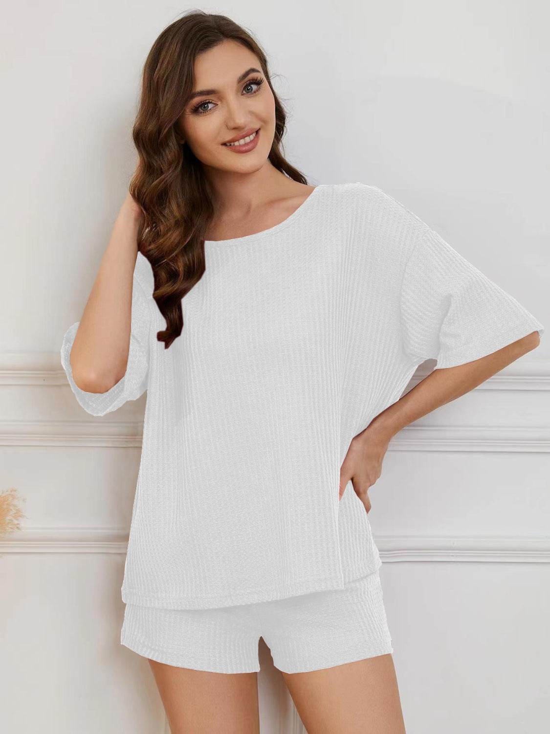 Round Neck Half Sleeve Top and Shorts Lounge Set - DaTrendStore.Com