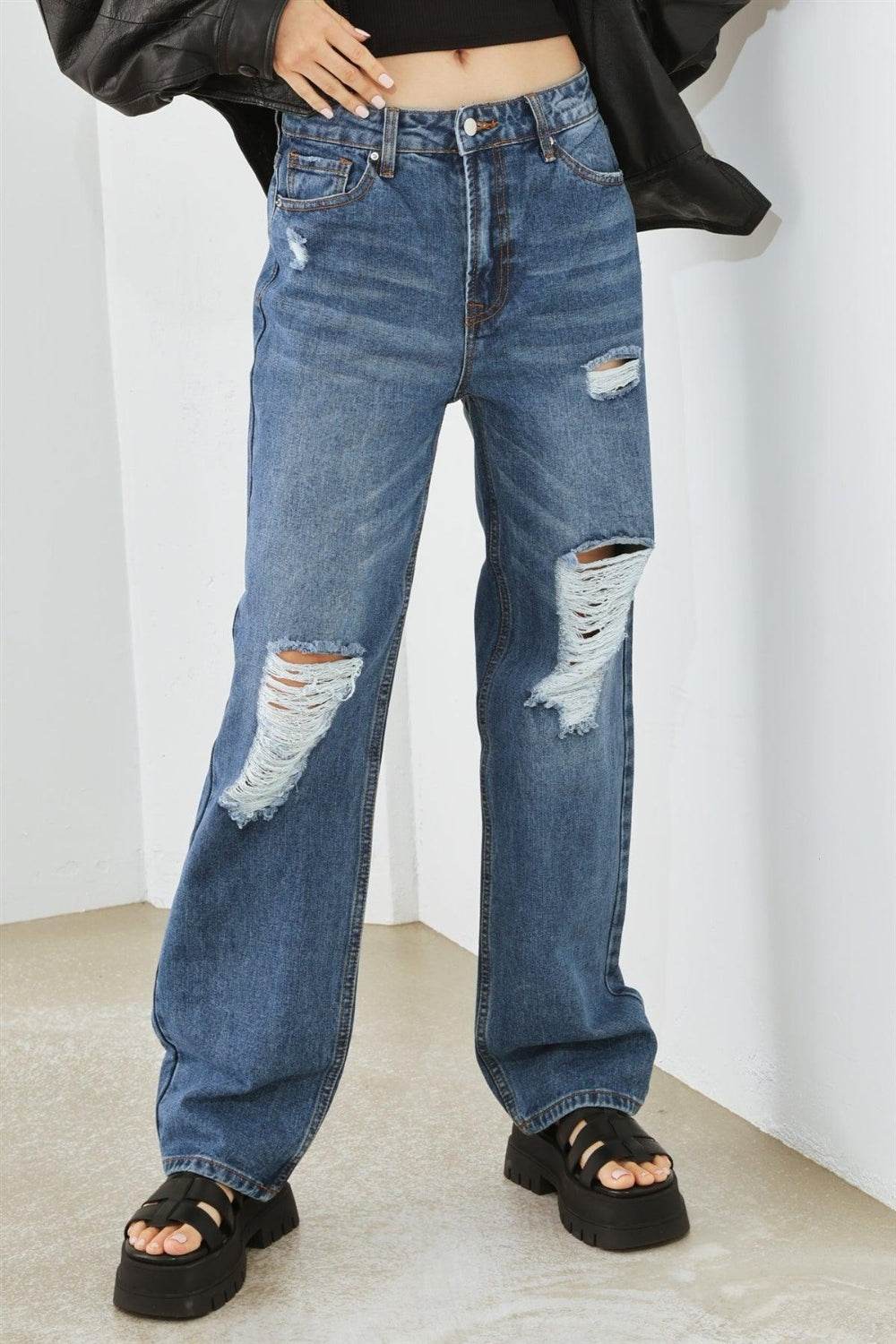 HAMMER COLLECTION Distressed High Waist Jeans - DaTrendStore.Com