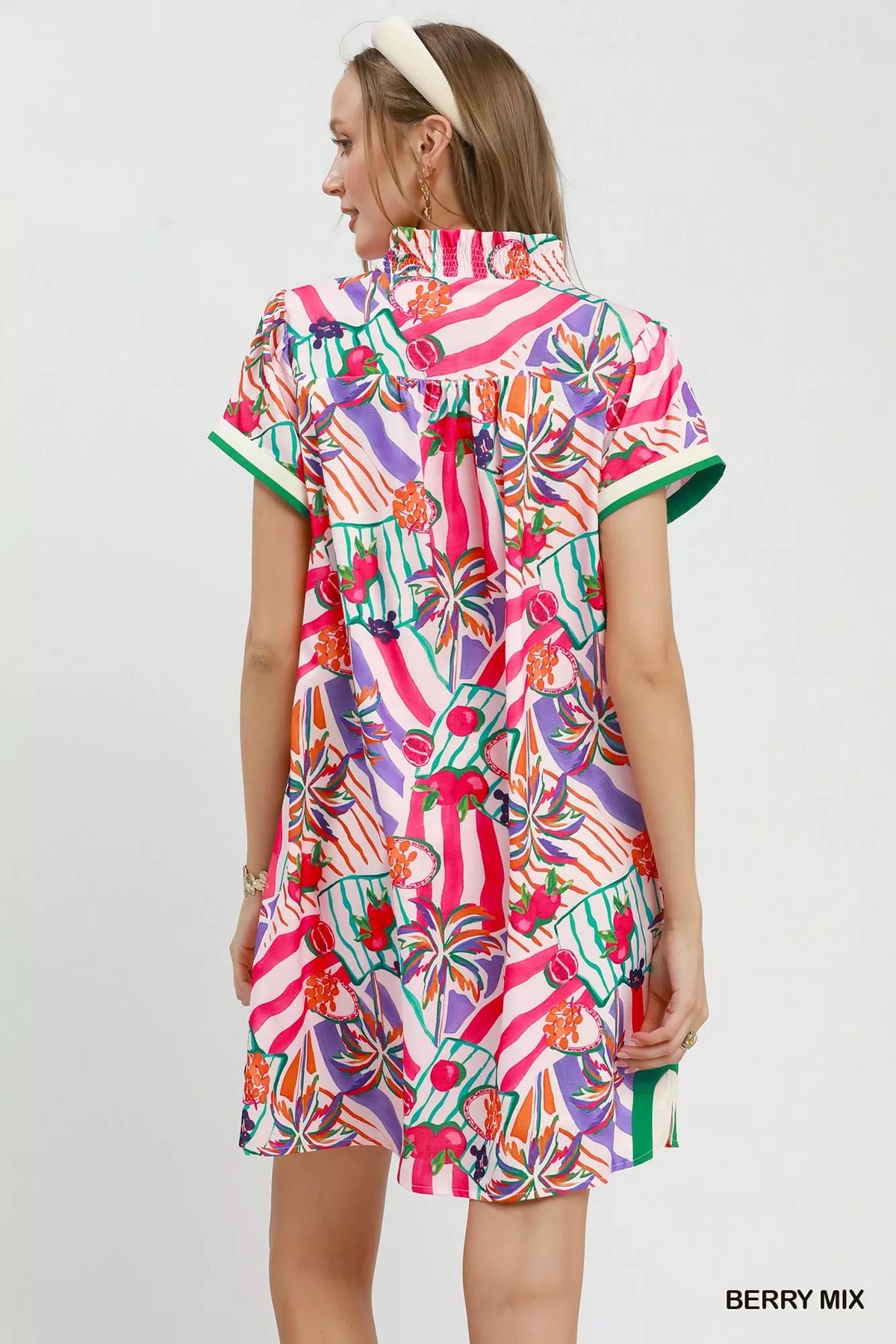 Umgee Tropical Print Collared Shift Dress - Berry Mix