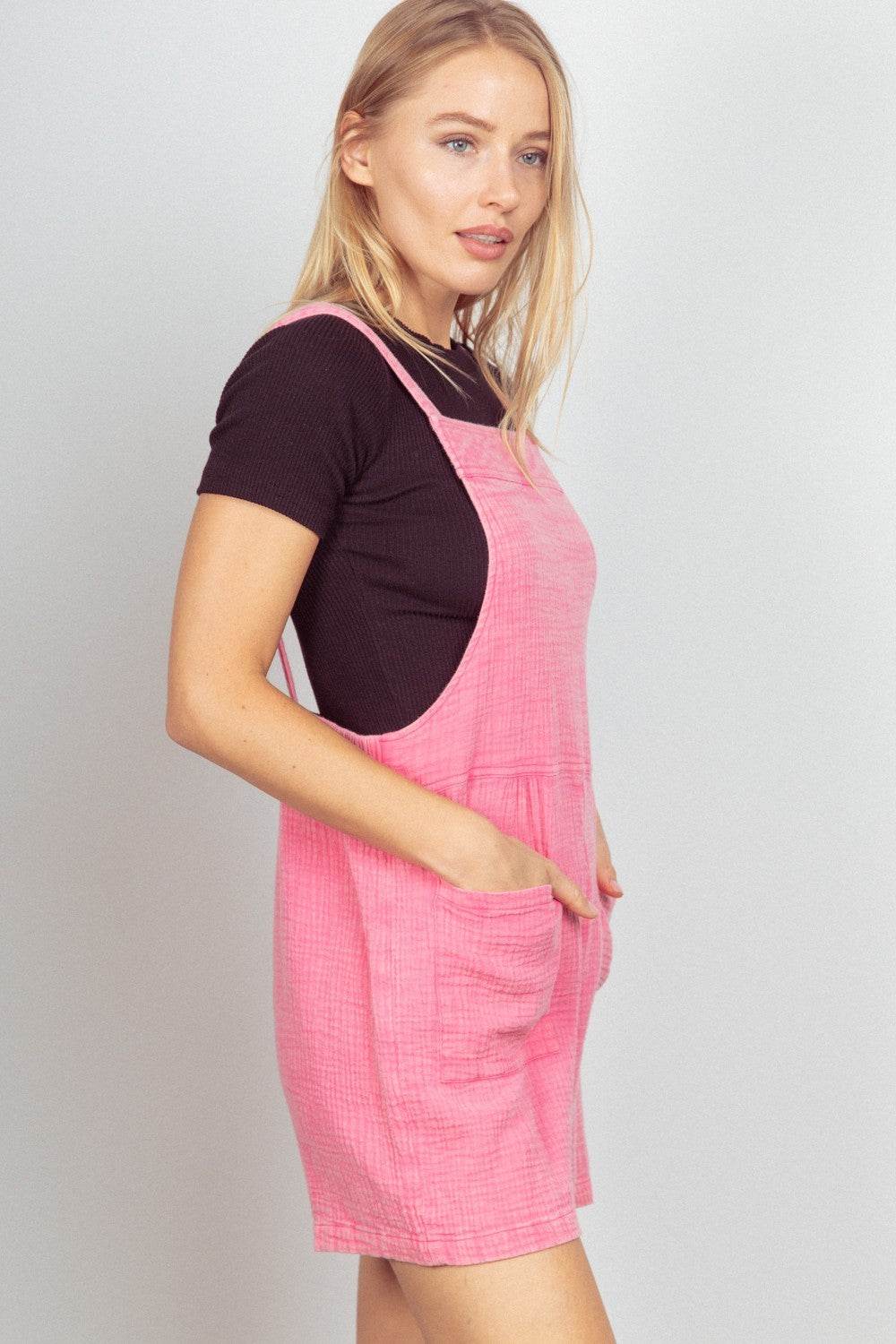VERY J Sleeveless Double Gauze Overalls with Pockets - DaTrendStore.Com