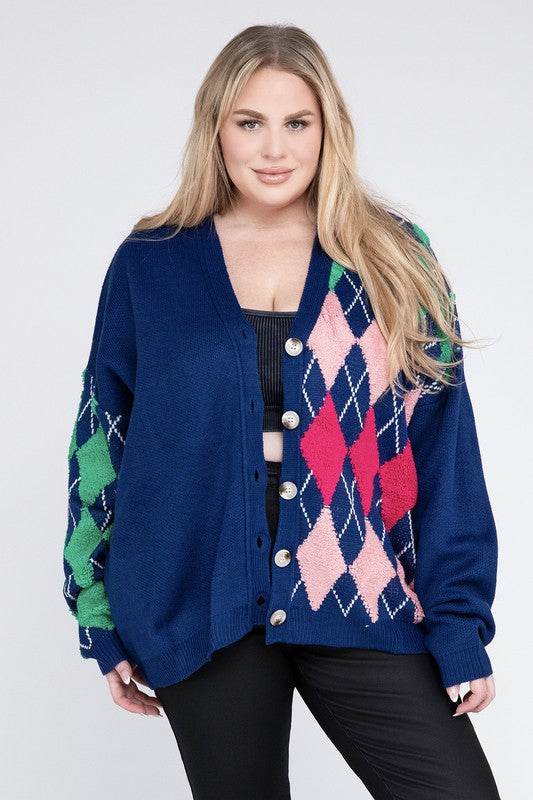 Plus V Neck Button Front Cardigan - DaTrendStore.Com