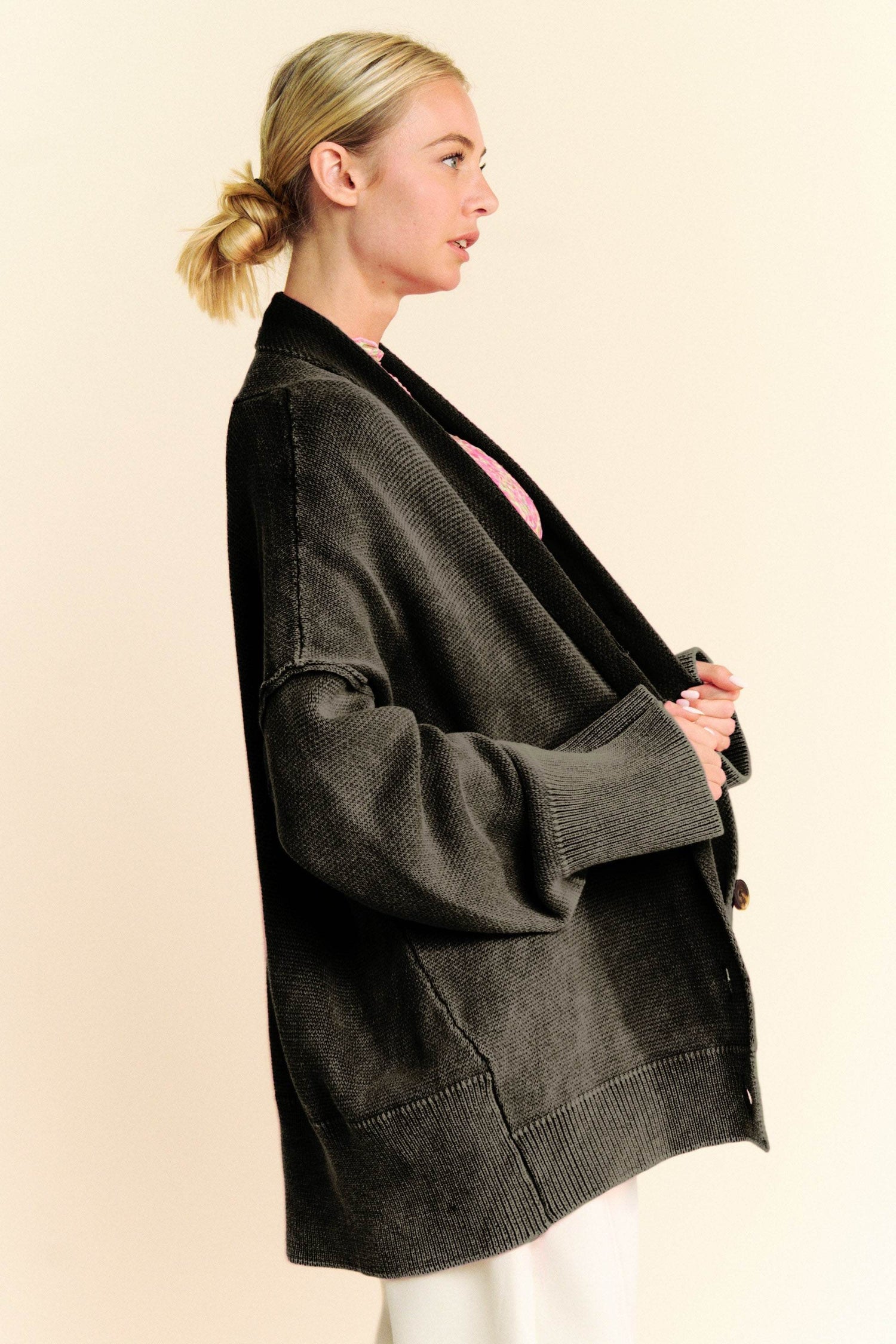 Davi & Dani Shawl Collar Ribbed Detail Button Up Cardigan - DaTrendStore.Com