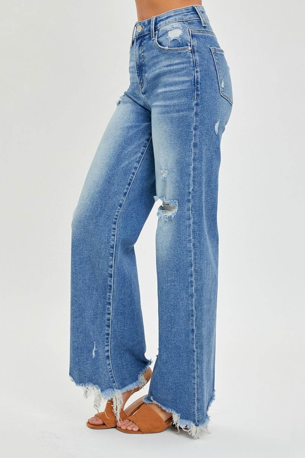 RISEN Full Size High Rise Frayed Hem Wide Leg Jeans - DaTrendStore.Com
