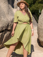 Plus Size V-Neck Half Sleeve Top and High-Low Skirt Set