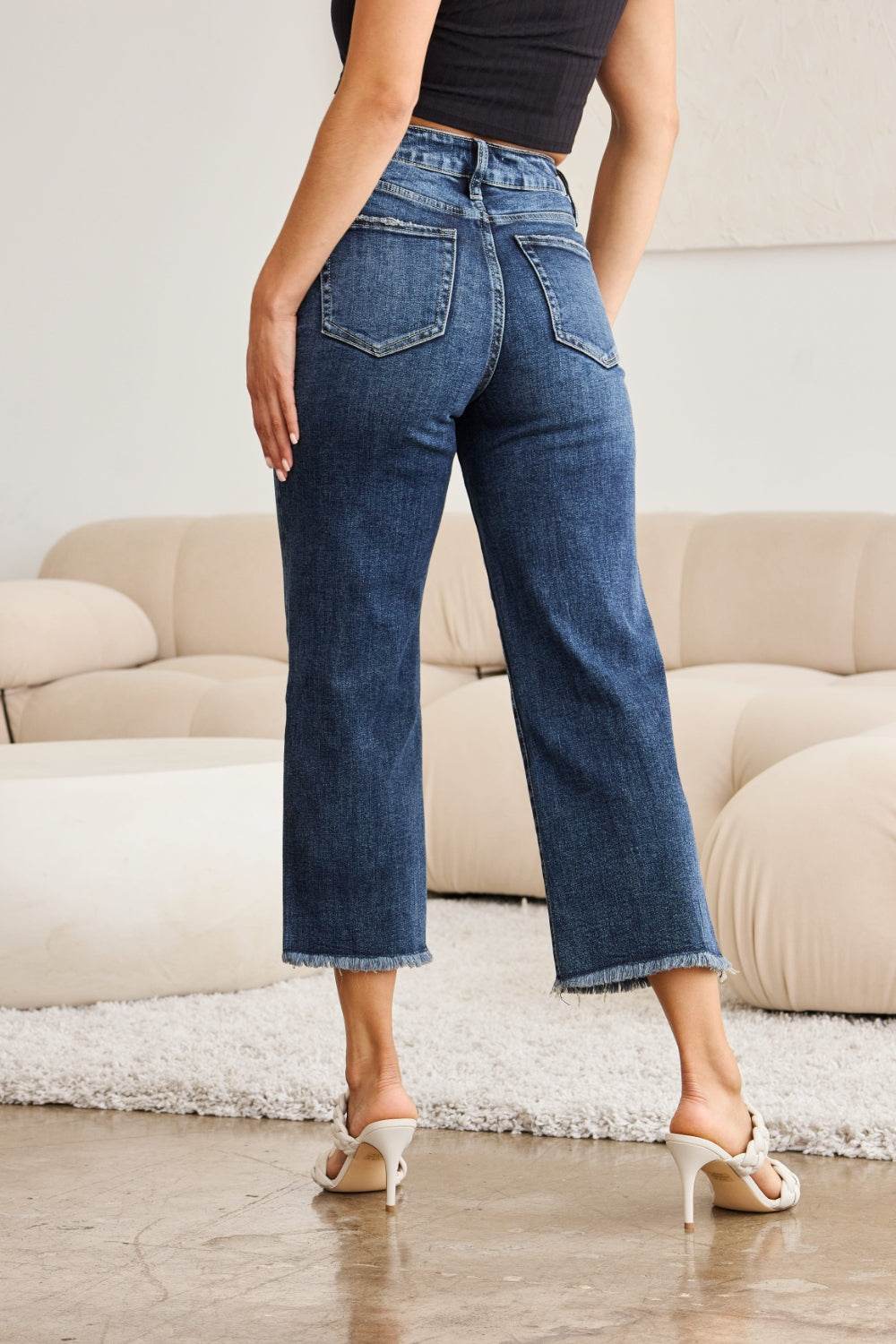 RFM Full Size Tummy Control High Waist Raw Hem Jeans - DaTrendStore.Com