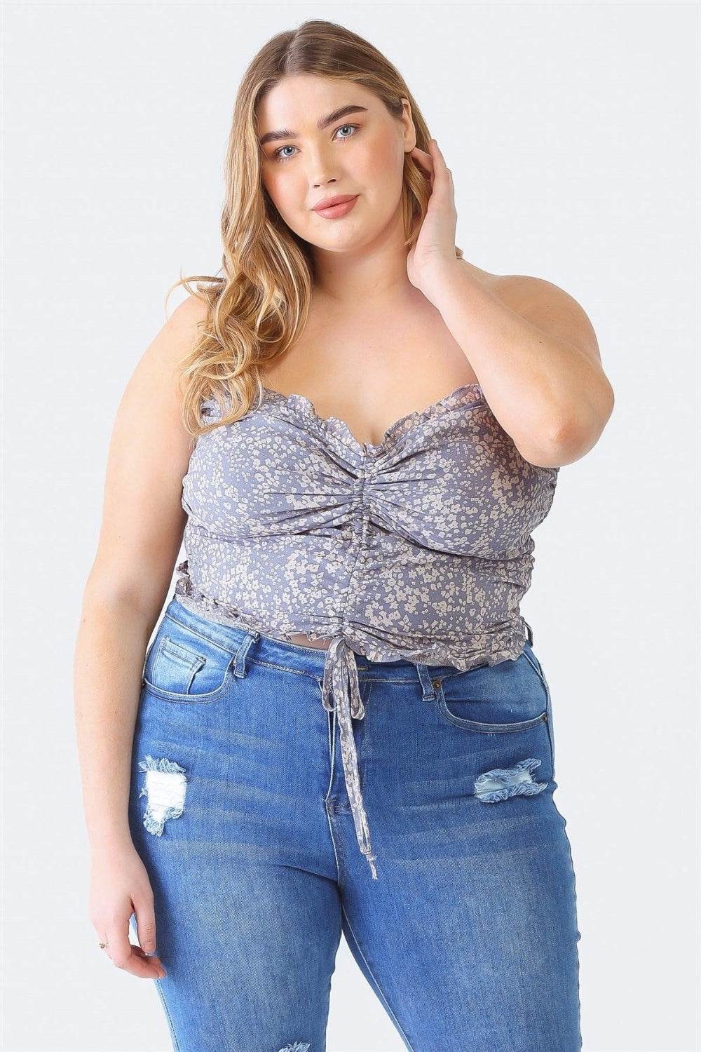 Zenobia Plus Size Drawstring Smocked Floral Tube Top - DaTrendStore.Com