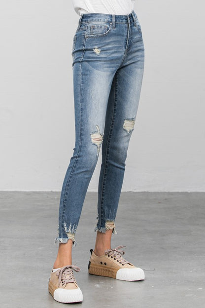 HIGH STRETCH MID RISE SKINNY JEANS