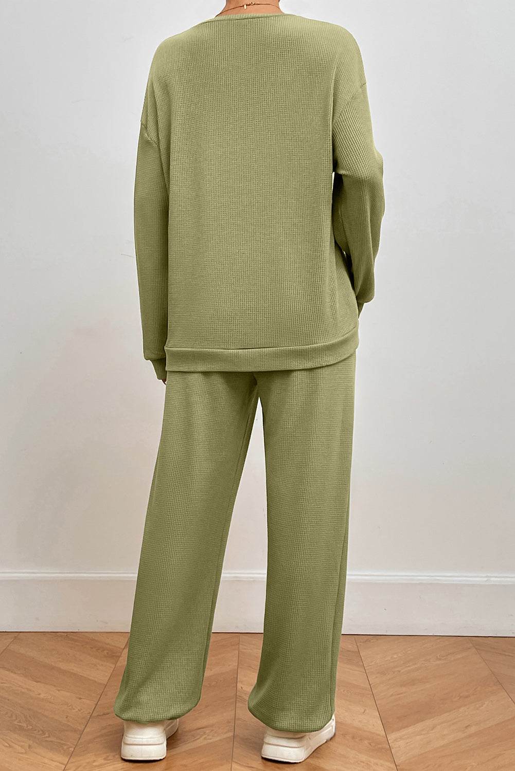 Pocketed Round Neck Top and Pants Lounge Set - DaTrendStore.Com