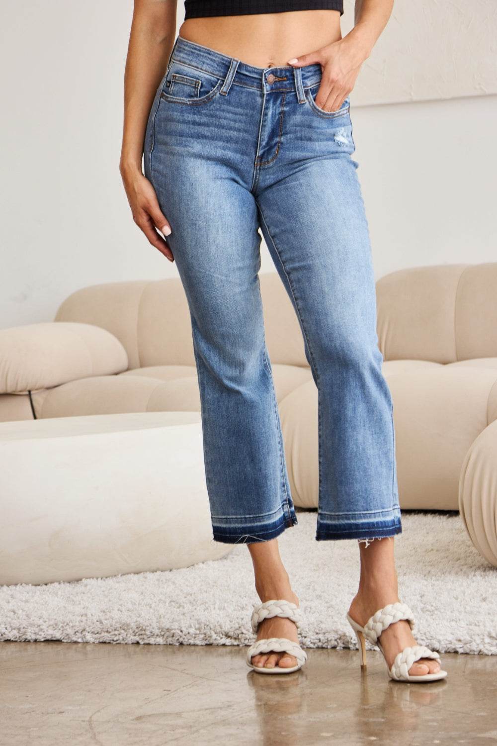 Judy Blue Full Size Release Hem Cropped Bootcut Jeans - DaTrendStore.Com