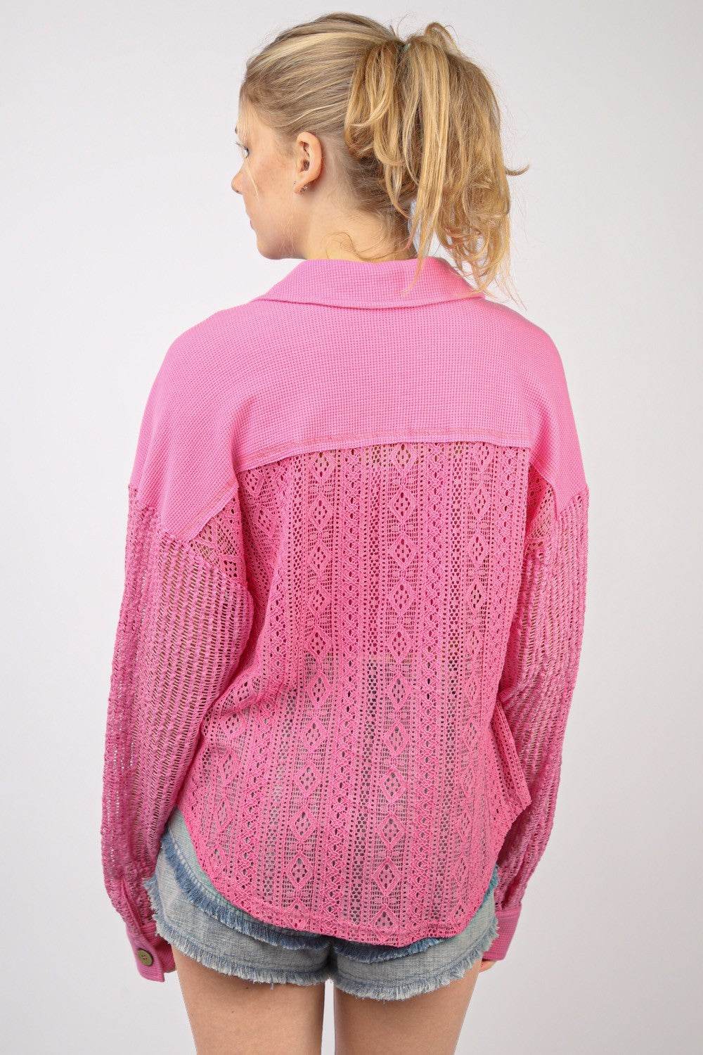 VERY J Button Up Long Sleeve Lace Shirt - DaTrendStore.Com