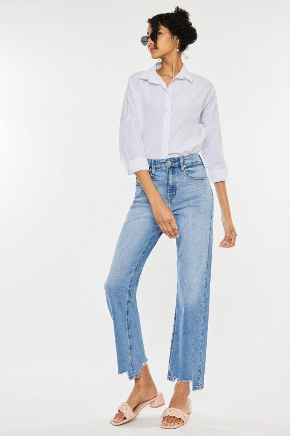 Kancan High Waist Raw Hem Straight Jeans - DaTrendStore.Com