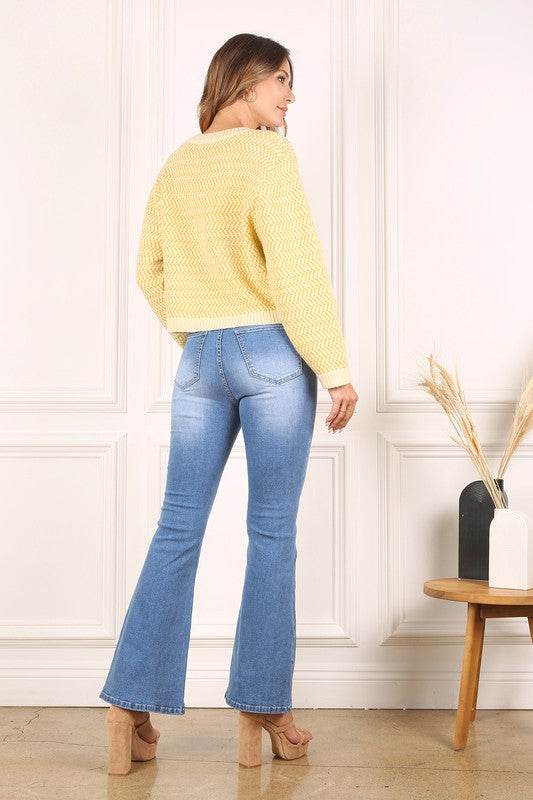 Herringbone Pattern Crew Neck Sweater - DaTrendStore.Com