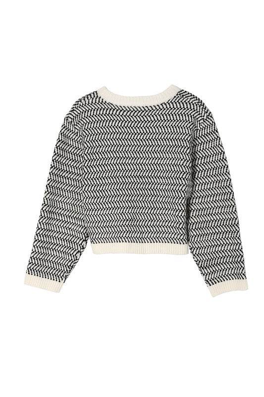 Herringbone Pattern Crew Neck Sweater - DaTrendStore.Com