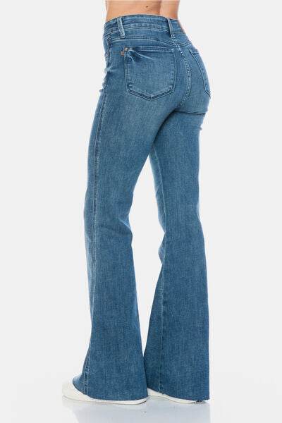 Judy Blue Full Size Tummy Control Cut Hem Flare Jeans - DaTrendStore.Com