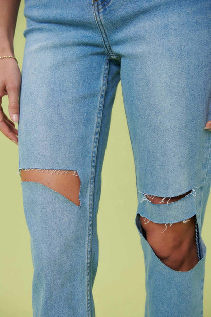 High Rise Distressed Wide Leg Jeans