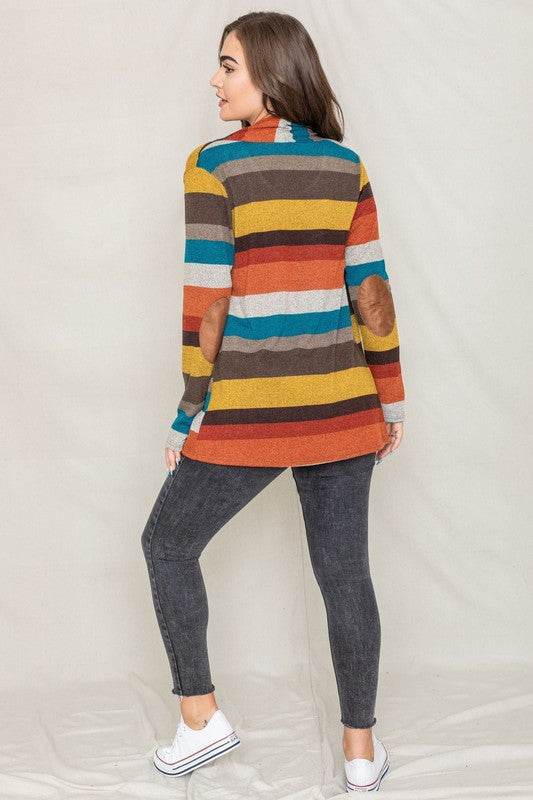 Stripe Elbow Patch Cardigan - DaTrendStore.Com