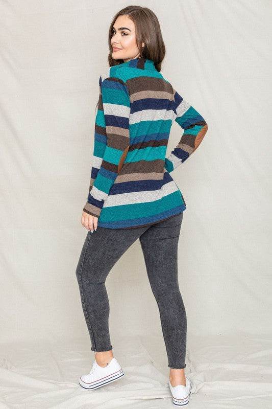 Stripe Elbow Patch Cardigan - DaTrendStore.Com