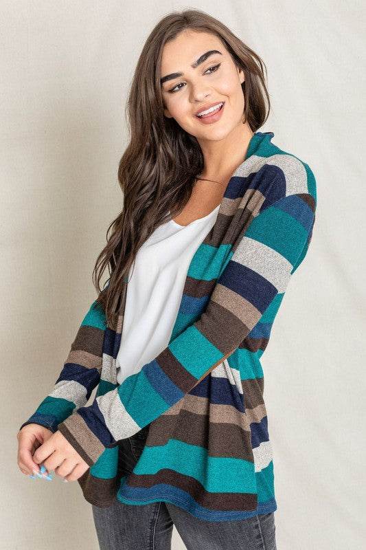 Stripe Elbow Patch Cardigan - DaTrendStore.Com