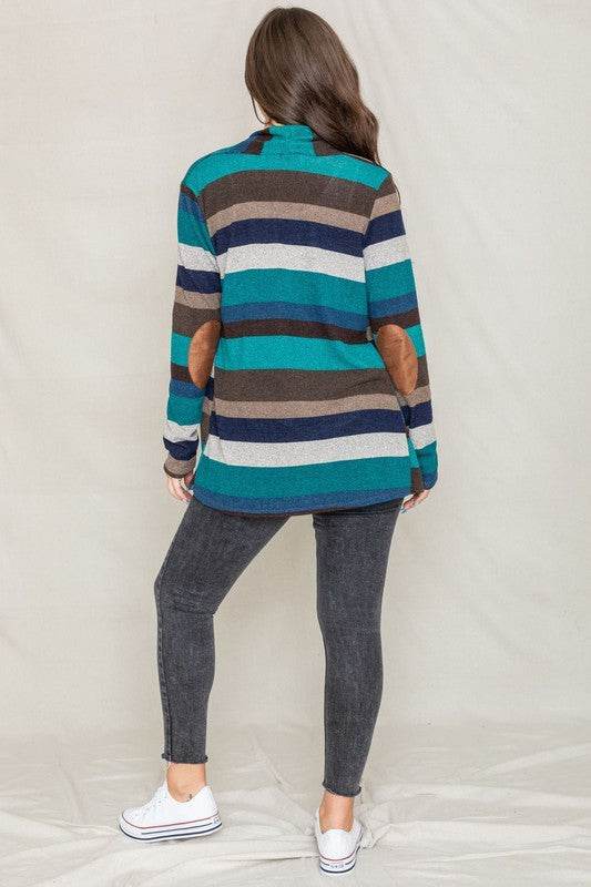 Stripe Elbow Patch Cardigan - DaTrendStore.Com