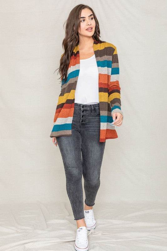 Stripe Elbow Patch Cardigan - DaTrendStore.Com