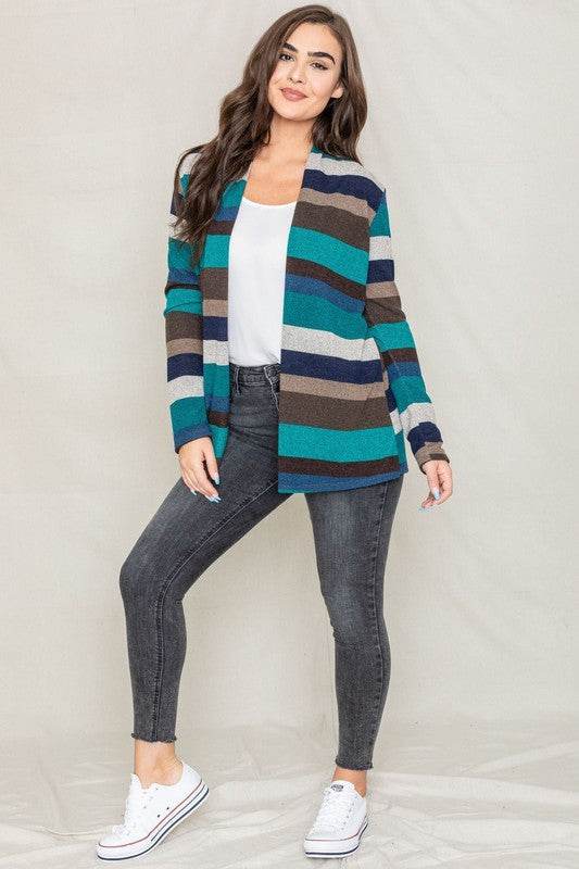 Stripe Elbow Patch Cardigan - DaTrendStore.Com