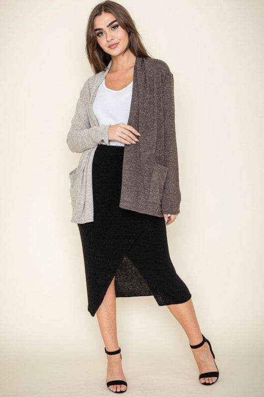 Two Tone Knit Cardigan - DaTrendStore.Com
